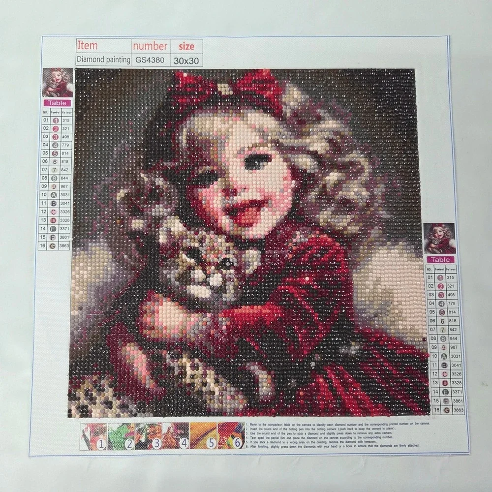 Unbranded Diamond Painting Completed 30x30 Red‎ Girl with Leopard Cub GS4380
